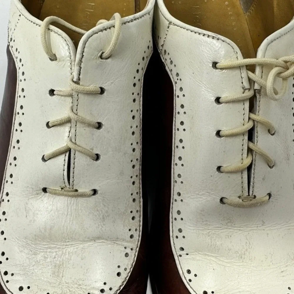 Eleganza Mens 13 Spectator Shoes Brown White Leather Two Tone Oxfords EZ1504
